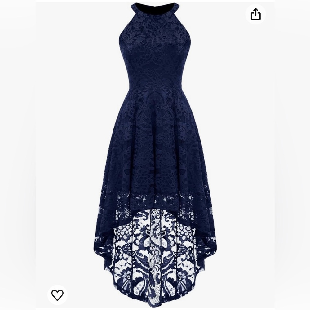 Bridesmaid dress high low in navy blue lace